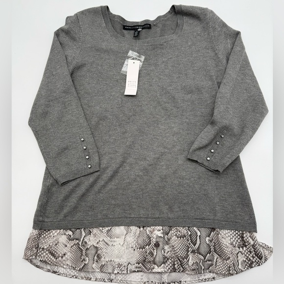 White House Black Market Tops - Women’s White House Black Market gray Layered Snakeskin Shirt Sweater NWT Sz S